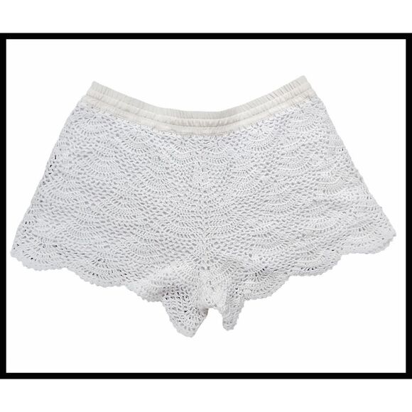 NWT Club Monaco Lyndsey Lined Crochet Shorts Drawstring Scallop Hem White Large - Picture 4 of 8